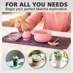 Matcha Whisk Bowl Set, 7PCS All-in-One Japanese Tea Set Includes Matcha Bowl with Spout, Bamboo Whisk (Chasen) with Stand, Scoop, Sifter, Complete Kit for Ceremony, Gift for Matcha Tea Lovers（Pink)