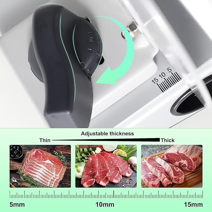 OSTBA Meat Slicer Machine for Home, Electric Deli Food Slicer with Removable 6.7” Stainless Steel Blades, 0-15mm Adjustable Thickness, Easy to Clean, 150W, Ideal for Cold Cuts, Cheese, Bread, Fruit