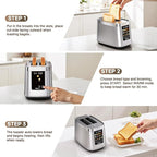 Mecity 2 Slice Toaster with Touch Screen & Auto Lift, Stainless Steel Cool-Touch Toaster with 8 Bread Settings, 5 Shade Levels, 1200W High Power, Keep Warm & Reheat Function, Stainless Steel, 120V