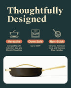 Caraway Nonstick Ceramic Sauté Pan with Lid (4.5 qt, 11.8") - Non Toxic, PTFE & PFOA Free - Oven Safe & Compatible with All Stovetops (Gas, Electric & Induction) - Black