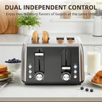 4 Slice Toaster, 6 Browning Settings, Removable Crumb Tray, Stainless Steel Bread Toaster for Bagels, Muffins, Waffles, Defrost, Cancel Button, 120V 1800W