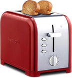 Kenmore toaster 2 slice - extra wide slot countertop kitchen appliance, defrost function, tostador de pan, compact design, easy clean crumb tray, bread bagel, 9 shade settings, stainless steel & Red