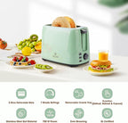 iSiLER 2 Slice Toaster, 1.3 Inches Wide Slot Bagel Toaster with 7 Shade Settings and Double Side Baking, Removable Crumb Tray, Defrost Cancel Function Green