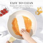 GiPP Nonstick Deep Frying Pan Skillet, 9.5" Saute Pan with Lid, Granite Induction Cookware Non Stick Cooking Pan, PFOA PFOS APEO Free, White