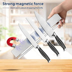 12 Inch Magnetic Knife Holder with 5 Hooks, No Drilling Wall Mount, Powerful Magnet Strip and Utensil Hanger