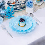 LIYH 24 Pcs Blue Plastic Plates Reusable - Unbreakable Light Blue Scalloped Plates, Dishwasher Safe Camping Plate for Parties, Birthday, Picnics, BPA Free (12Guests)