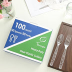 100 Count Extra Heavy Duty Clear Plastic Forks Disposable, BPA-Free, Heat Resistant, Durable Disposable Forks Bulk for Catering & Events 、Party Supplies