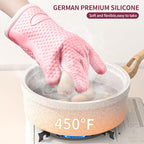 MAD SHARK Silicone Oven Mitts Heat Resistant 450 Degrees,Waterproof & Non-Slip Oven Gloves with Fingers,Cotton Lined Silicone Oven Gloves Kitchen Mitts for Baking Cooking Barbecue,Women (Pink)