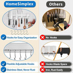 12 Inch Magnetic Knife Holder for Wall, Adhesive Knife Magnetic Strip No Drilling with 6 Hooks, Powerful Magnetic Knife Strip, Magnetic tool Holder for Kitchen Knives & Utensils (Silver)