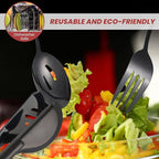 Patelai 8 Pieces Christmas Stainless Steel Black Serving Utensils Set 8.7" Large Spoons and Slotted Spoon 9.45" Tong 9" Forks Flatware Wedding Party Buffet Banquet Cooking Kitchen Catering