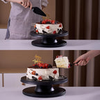 Cake Stand, 12'' Rotating Cake Turntable Revolving Cake Spinner Stand Cake Decorating Kit Display Stand Bamboo Fiber Turns Smoothly Painting Turn Table Stand for Pastries, Cupcakes(Black, L)