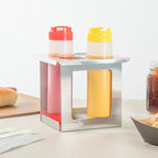 Restaurantware Squeeze Bottle Holder Pack of 1 Stainless Steel 4 Hole Bottle Holder, 2.5" Diameter Fits 1/6 Size Opening, Dishwasher Friendly Integrated Lip Design Holder for Condiment Bottles