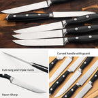 Alata 8-Piece Steak Knives Set with Acacia Block Built-in Sharpener, 4.7 Inch Non Serrated Razor-Sharp Dinner Knives, Full-Tang Construction, Dishwasher Safe