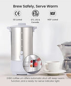 SYBO 45Cup Coffee Urn, Commercial Grade Stainless Steel Percolate Coffee Maker, Removable Filter, Easy to Clean, Hot Water Urn for Catering, Hot Beverage Dispenser with Cool-Touch Handles, 6L, Grey