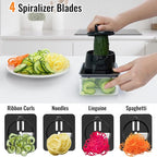 12 Blade All-in-1 Vegetable Chopper Mandoline Slicer with Container, Spiralizer with Contianers, Food Chopper, Onion Chopper, Veggie Cutter for Salad, Kitchen Gadgets Accessories Essentials, Black