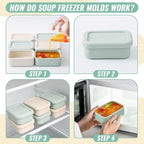 6 Packs 1 Cup Silicone Soup Freezer Molds with Lid Silicone Soup Freezer Trays Rectangle Reusable Food Preserving Tray Freezing Sauces Stews(Sage Green, Beige)