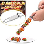 Lallisa Kabob Skewers - Metal BBQ Skewer Sticks with Push Bar for Meat, Chicken, Vegetable & Fruit (12 Pieces)