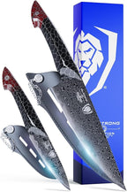 Dalstrong 2 Piece Knife Set - Chef Knife 8"+Paring Knife 4"-Scorpion Series Hellfire-Japanese V12 Ultra™Steel-Black Damascus-Black & Red Honeycomb Resin Handle-Leather Sheath
