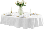 Newbridge Barcelona Luxury Damask Fabric Tablecloth, 60” Wide x 120” Oval, White, 100% Polyester, No Iron, Soil Resistant Dining Room, Party and Banquet Table Cover