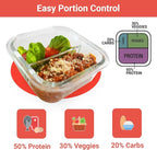 Portion Control Containers for Bariatric Meals – 8 oz Glass Meal Prep Containers with Two 4 oz Compartments and Lids (3 Pack), Reusable Bento Lunch Boxes