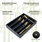 Silverware Organizer, 2 Pack 10 Inch Utensil Organizer Kitchen Drawer Organizer Bamboo Silverware Holder Cutlery Tray Organizer in Drawer Flatware Organizer Tray(5 slots, Black）