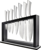 Cuisine::pro Damashiro 8-Piece Satori Knife Block - Japanese Steel Knife Set with Acacia Wood Knife Block -Damascus-Inspired Blade