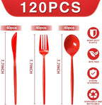 120 Pack Red Plastic Silverware Heavy Duty, Red Plastic Utensils, Sturdy Disposable Cutlery, 40 Forks 40 Spoons 40 Knives for Birthday, Graduation, Christmas, Chinese New Year, Valentines Day