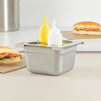 Restaurantware Squeeze Bottle Template Pack of 1 Stainless Steel 4 Hole Holder Top, 2.5" Diameter Fits 1/6 Size Food Pans, Dishwasher Friendly Integrated Lip Design Holder Top for Condiment Bottles