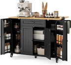 Ahomly Rolling Kitchen Island on Wheels, Kitchen Island with Storage, Kitchen Rolling Island with Spice Rack & Towel Rack, Knife Holder, Island Table for Kitchen, Black