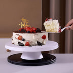 Cake Stand, 12'' Rotating Cake Turntable Revolving Cake Spinner Stand Cake Decorating Kit Display Stand Bamboo Fiber Turns Smoothly Painting Turn Table Stand for Pastries, Cupcakes(White, L)