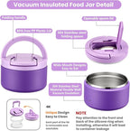 Bento Lunch Box for Kids with 8oz Soup Thermo,Kids Leakproof Lunch Food Containers with 4 Compartment,Kid Insulated Thermo Hot Food Jar for School,Trvael-Purple