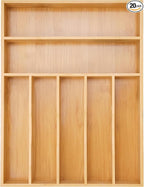 Silverware Organizer Kitchen Drawer Organizer Utensil Organizer Bamboo Silverware Holder Cutlery Organizer in Drawer Flatware Organizer Tray(7 slots, Natural