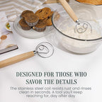 13-Inch Danish Dough Whisk, Wooden Handle with Stainless Steel Single Loop Dough Hook, Dough Whisk for Sourdough, Pizza, Cake Batter
