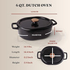 Alva Nori 6-Qt Enameled Cast Iron Dutch Oven – Made With No PTFE/PFOA/PFAS, Oven & Induction Safe – 3-Layer Enamel, No Seasoning Needed – Durable, Easy-Clean Cookware for Healthy Cooking, Black