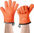 MAD SHARK Silicone Oven Mitts Heat Resistant 450 Degrees with Waterproof & Non-Slip Oven Gloves with Fingers, Silicone Oven Gloves Kitchen Mittens for Baking Cooking Barbecue (Orange)