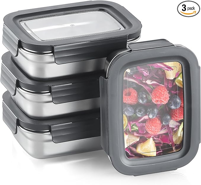 BEFOY 4PCS Stainless Steel Food Storage Container with Lids Bento Lunch Box Leak Proof & Airtight for Kitchen Meal Prep freezer Reusable & Stackable Oven Dishwasher Safe (650 * 4)