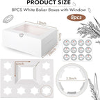 JCD 9 Holes Fit 8 Cupcakes and 1 Mini Cake Box Combo,8 sets of Cake Boxes, Pastry Sweets Bento Box, Cupcake Combo Box with Stickers(1+8/8pcs)