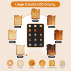 Touch screen Toaster 2 Slice Digital Timer Toasters with 6 Bread Types & 6 Shade Settings, Smart Extra Wide Slots Toaster with Bagel Defrost Reheat Cancel Function