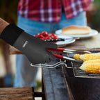 Kitchen Oven Gloves - Dual-Layer Heat Resistant Grilling Gloves, Silicone Oven Mitts with 5 Fingers, Waterproof Non-Slip Pot Holder for Barbecue, Cooking, Baking (XL-XXXL, Black Long)