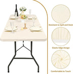 10 Pack Fitted Tablecloth for 6 Foot Rectangle Tables, Ivory Elastic Outdoor Picnic Table Cover, Washable Stretch Folding Table Cloths 6 ft for Camping Party Patio Kitchen Banquet, 30" W x 72" L
