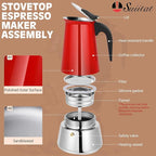 Moka Pot, 4 Cups (7.1 oz) Stovetop Espresso Maker, 304 Stainless Steel Moka Pot, Induction Compatible, Red