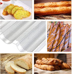 Stainless Steel French Baguette Bread Pan, Perforated Loaf Pans for Baking 15"x10", 3 Waves Toaster Oven Baking Tray (1 Pack)