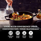 Alva Nori 6-Qt Enameled Cast Iron Dutch Oven – Made With No PTFE/PFOA/PFAS, Oven & Induction Safe – 3-Layer Enamel, No Seasoning Needed – Durable, Easy-Clean Cookware for Healthy Cooking, Black
