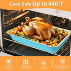 9x13 Baking Pan with Lid and Handle, Nonstick Cake Carrier with Locking Cover, Deep Oblong Bakeware for Brownies, Casseroles, and Travel, Blue and Beige