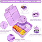 Bento Lunch Box for Kids with 8oz Soup Thermo,Kids Leakproof Lunch Food Containers with 4 Compartment,Kid Insulated Thermo Hot Food Jar for School,Trvael-Purple