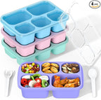 Bento Box Adult Lunch Box - 4 Pack, 5 - Compartment Meal Prep Container for Kids, Reusable Food Storage Snack Containers - Stackable for School, Work, and Travel (PP(Blue/Pink/Green/Purple))