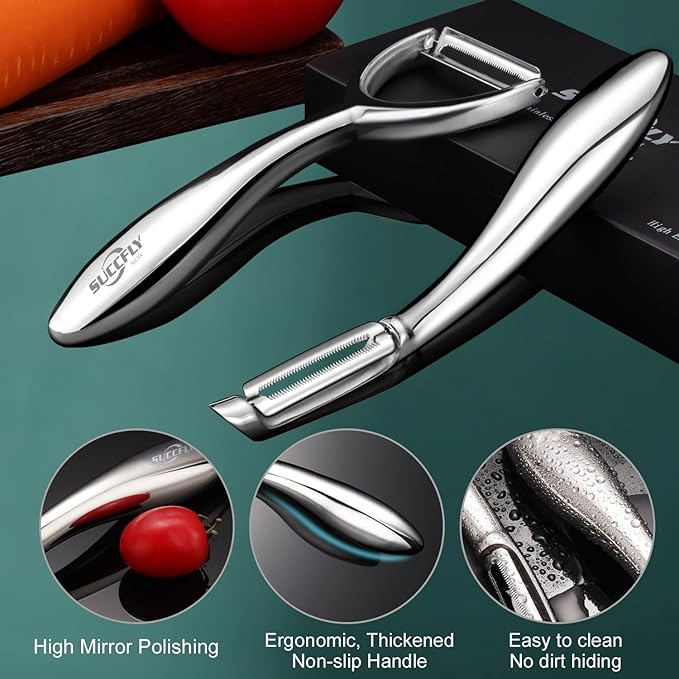 Potato Peeler Stainless Steel, Premium Vegetable Peelers for Kitchen, Fruit & Veggie Peeler, Carrot Cucumber Apple Peeler，Ultra Sharp Serrated Blade，Ergonomic Non-Slip Handle (5-year warranty)