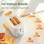 Topzee Toaster 2 Slice, Wide Slot for Toasting Bagel Muffin Waffle Gluten Free Breads, 7 Shade Settings, Defrost & Reheat, Stainless Steel, Easy Clean, White
