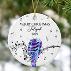 Customized Microphone Recording Ceramic Ornament, Personalized Year Text Name Microphone Lover Ornaments Gift for Women Men Inger Vocalist Musical, Unique Vocals Microphone Ceramic Xmas Ornament 2025