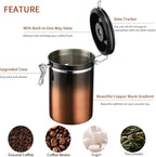 Coffee Canister, Airtight Coffee Container with Date Tracker Lid, Stainless Steel Canister for Kitchen Food Storage (Black-Copper, 22oz)